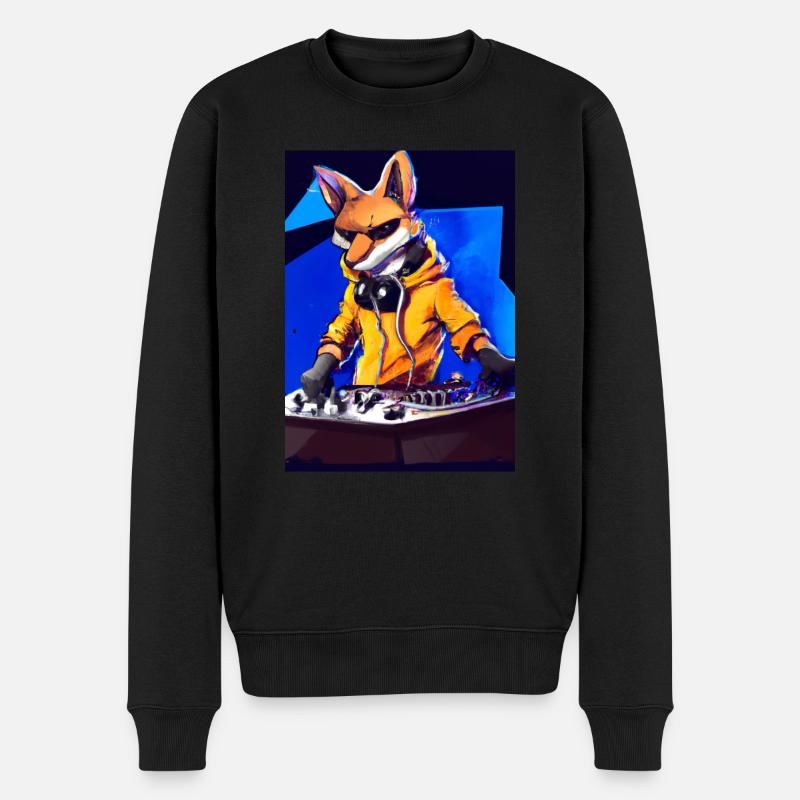 Fox am DJ-Pult - Männer Premium Bio Pullover - Schwarz