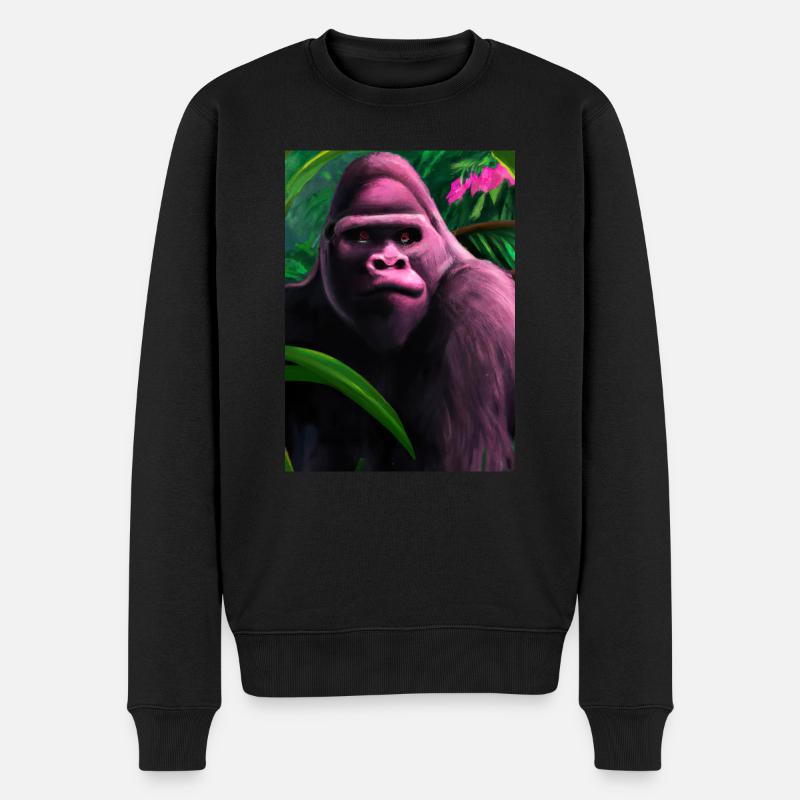 Rosa Gorilla - Männer Premium Bio Pullover - Schwarz