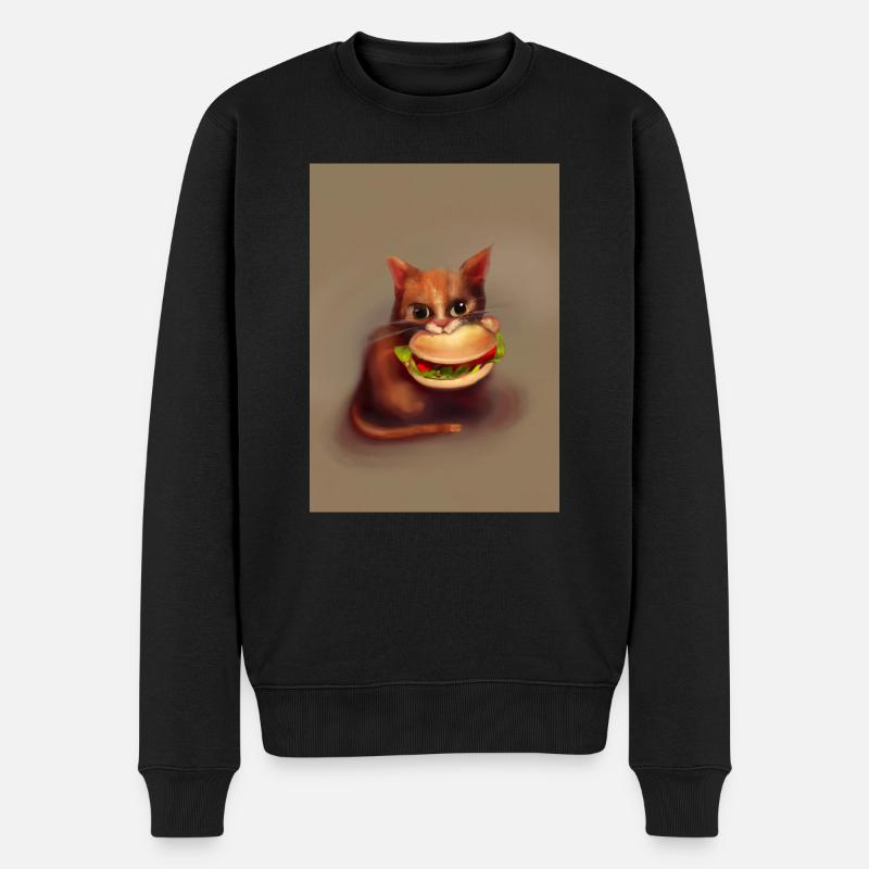 Katze frisst Burger - Männer Premium Bio Pullover - Schwarz