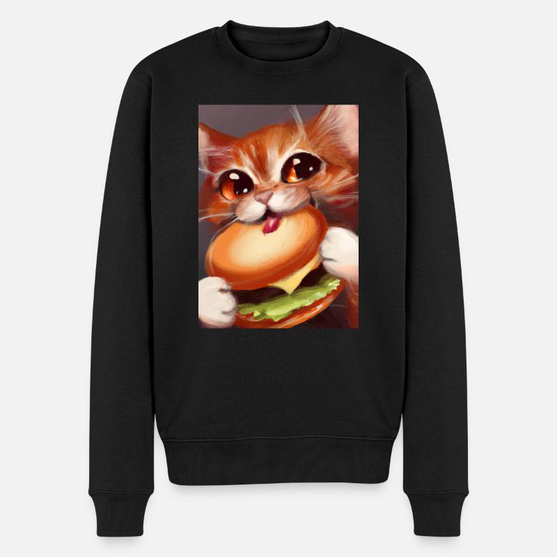 Katze frisst Burger - Männer Premium Bio Pullover - Schwarz