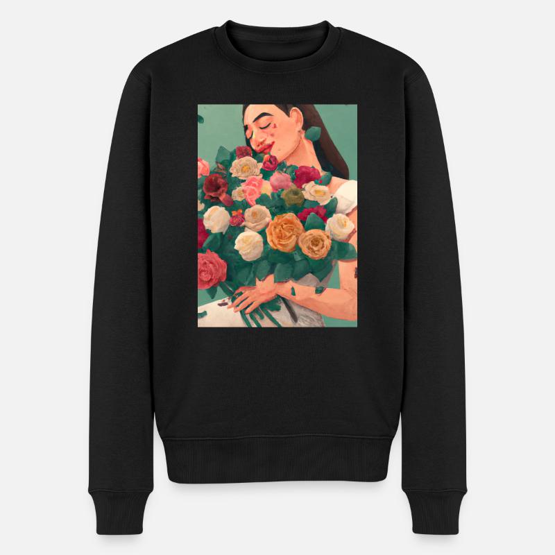 Frauen mit Blumen - Männer Premium Bio Pullover - Schwarz