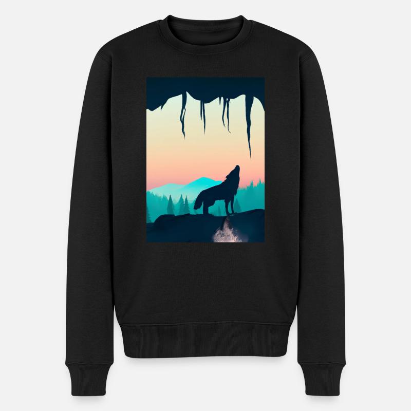 Wolf bei Nacht - Männer Premium Bio Pullover - Schwarz