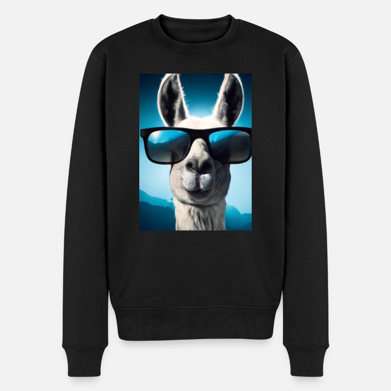 Lama mit Sonnenbrille - Männer Premium Bio Pullover - Schwarz
