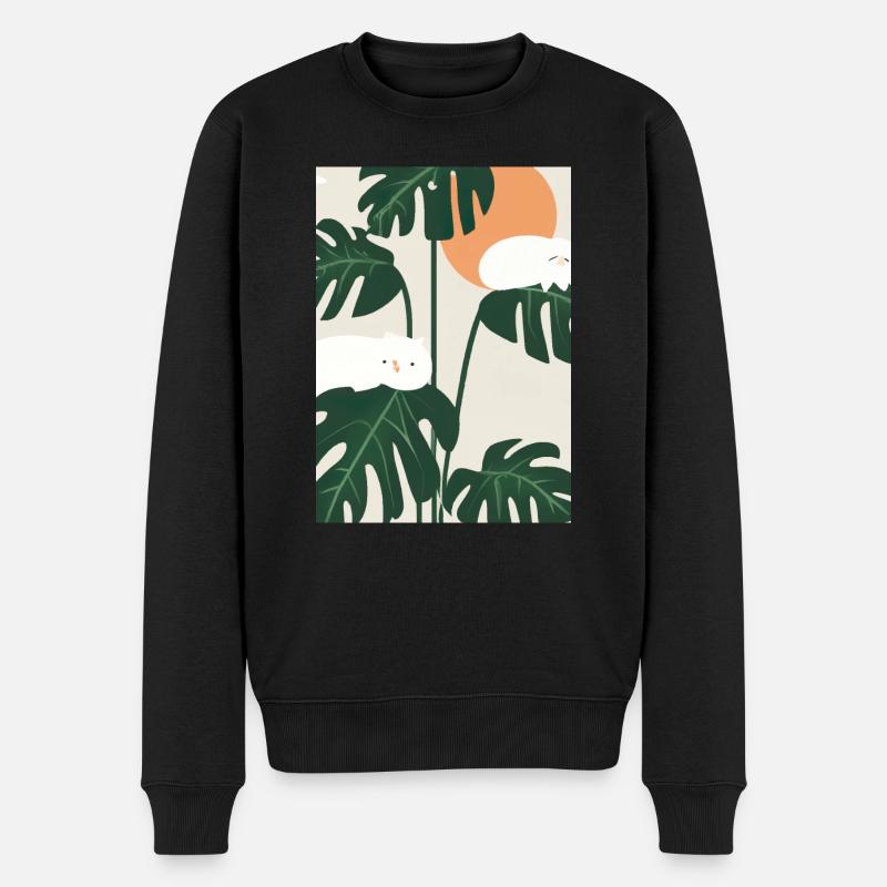 Katzen auf Leafs - Männer Premium Bio Pullover - Schwarz