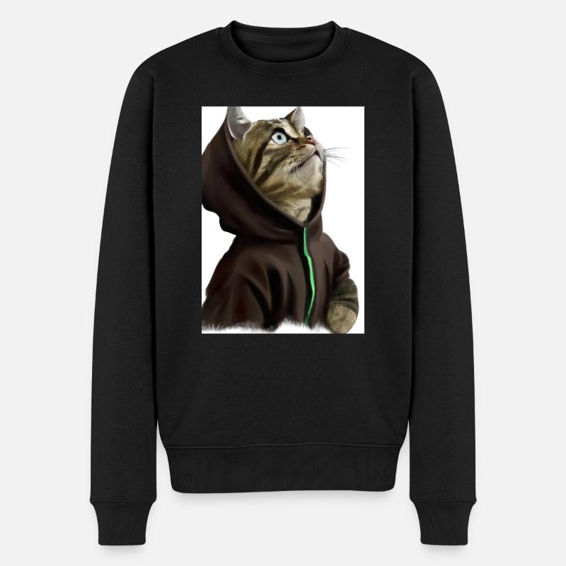 Kapuzenkatze - Männer Premium Bio Pullover - Schwarz