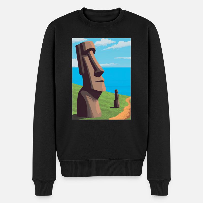 Monumentale Moai-Statuen - Männer Premium Bio Pullover - Schwarz