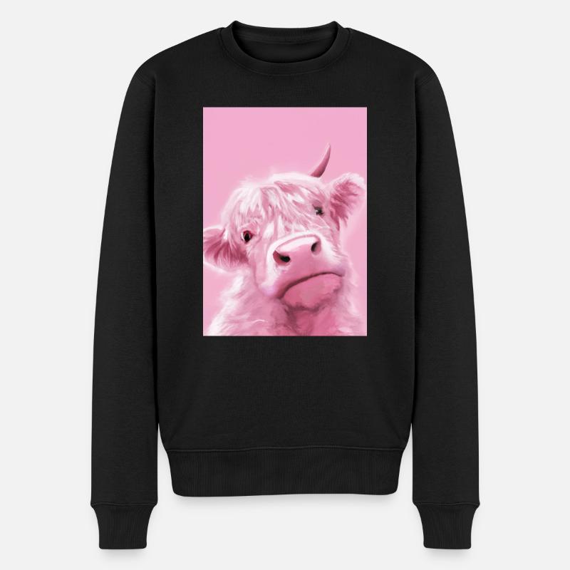 Rosa Kuh - Männer Premium Bio Pullover - Schwarz