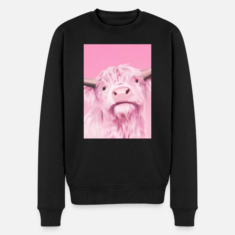 Rosa Kuh - Männer Premium Bio Pullover - Schwarz