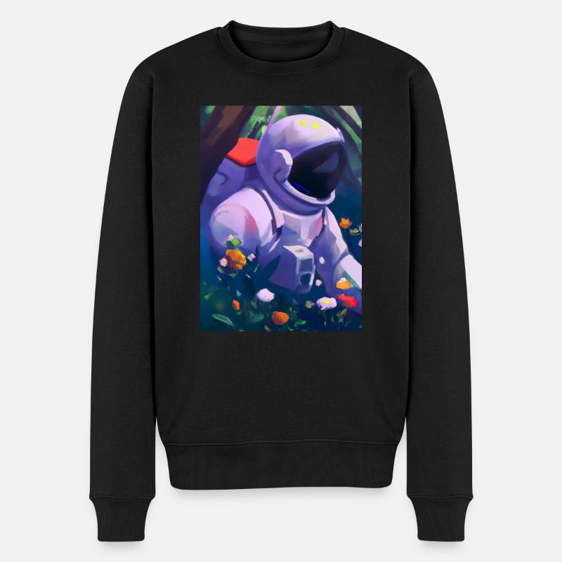 Astronaut in Blumen - Männer Premium Bio Pullover - Schwarz