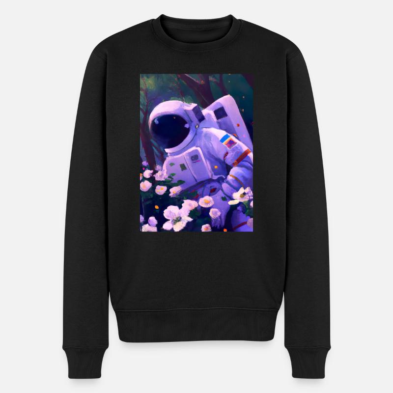 Astronaut in Blumen - Männer Premium Bio Pullover - Schwarz