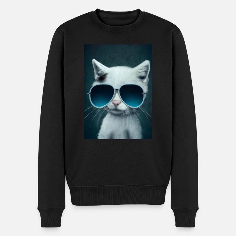 Katze mit Sonnenbrille - Männer Premium Bio Pullover - Schwarz