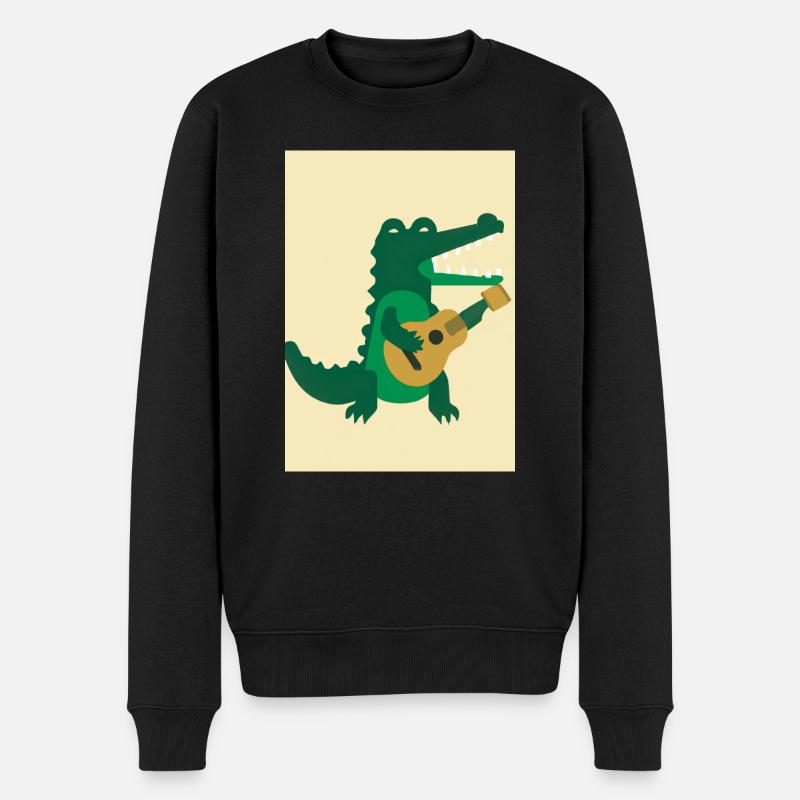 Krokodil spielt Gitarre - Männer Premium Bio Pullover - Schwarz