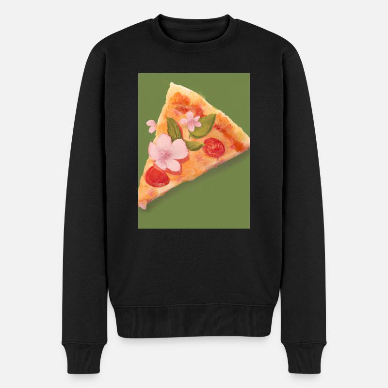 Blümchen-Pizza - Männer Premium Bio Pullover - Schwarz