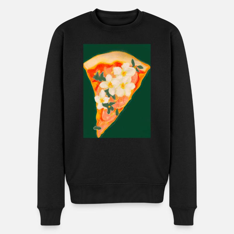 Blümchen-Pizza - Männer Premium Bio Pullover - Schwarz