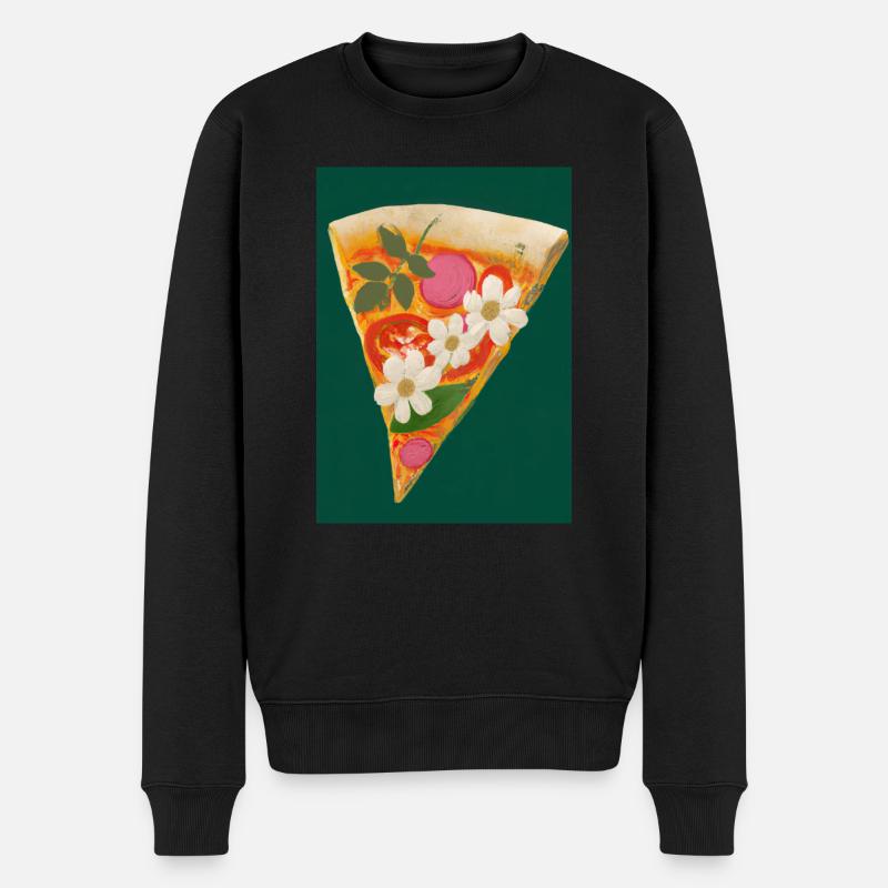 Blümchen-Pizza - Männer Premium Bio Pullover - Schwarz