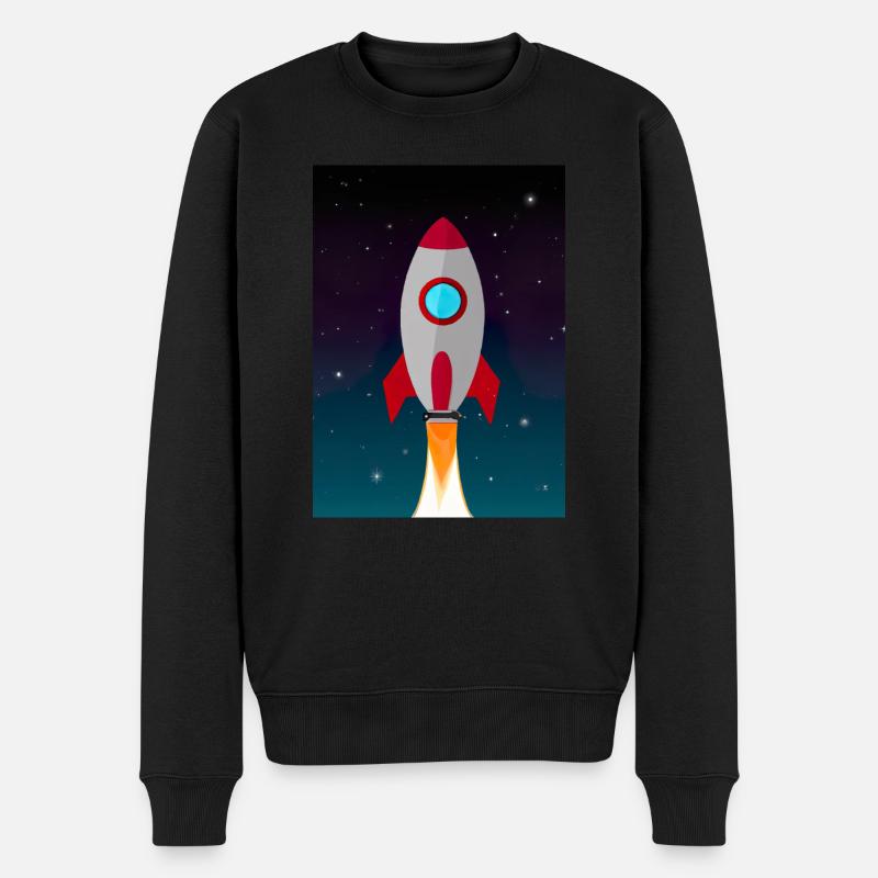 Fliegende Weltraumrakete - Männer Premium Bio Pullover - Schwarz