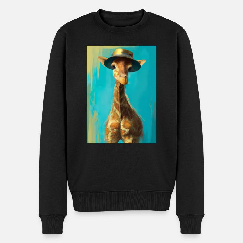 Giraffe mit Hut - Männer Premium Bio Pullover - Schwarz