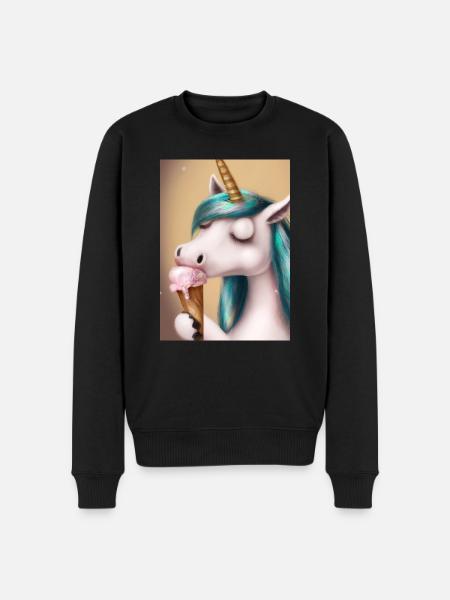 Eiscreme Einhorn - Männer Premium Bio Pullover - Schwarz