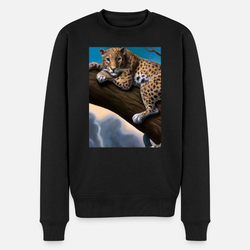Leopard liegt auf Baum - Männer Premium Bio Pullover - Schwarz
