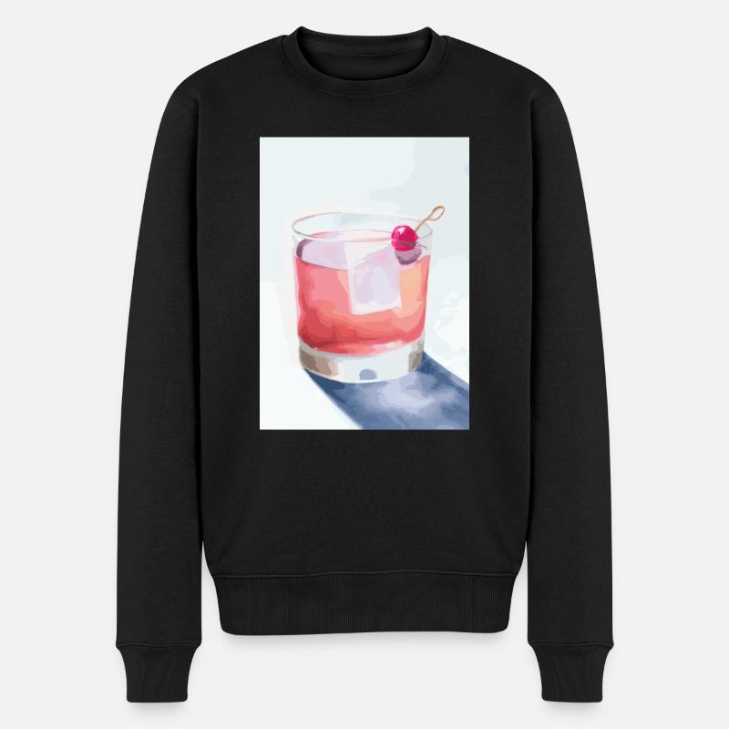 Cocktail mit Kirsche - Männer Premium Bio Pullover - Schwarz