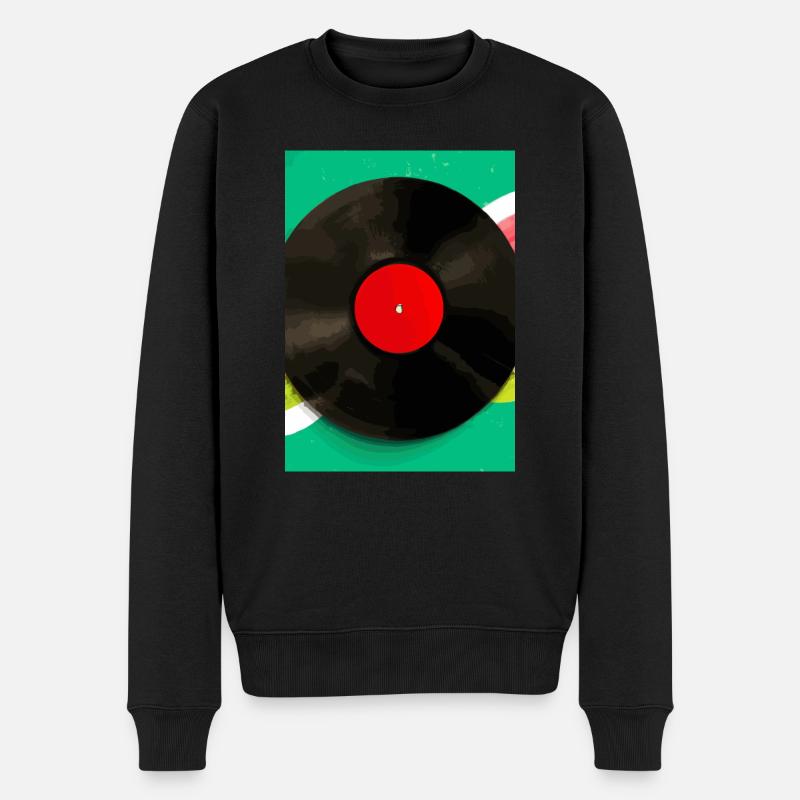 Retro Vinyl Platte Bunt - Männer Premium Bio Pullover - Schwarz