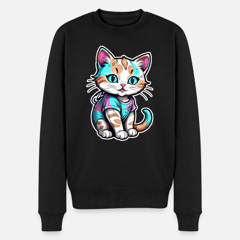 Kawaii Aquarell Katze - Männer Premium Bio Pullover - Schwarz