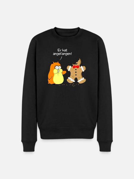 Hamster vs. Lebkuchenmann (whiteline) - Männer Premium Bio Pullover - Schwarz