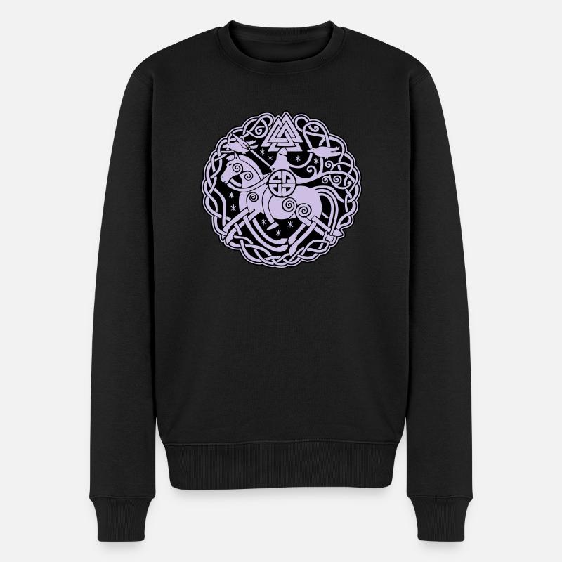 Odin auf Sleipnir mit Hugin und Munin 2C - Männer Premium Bio Pullover - Schwarz