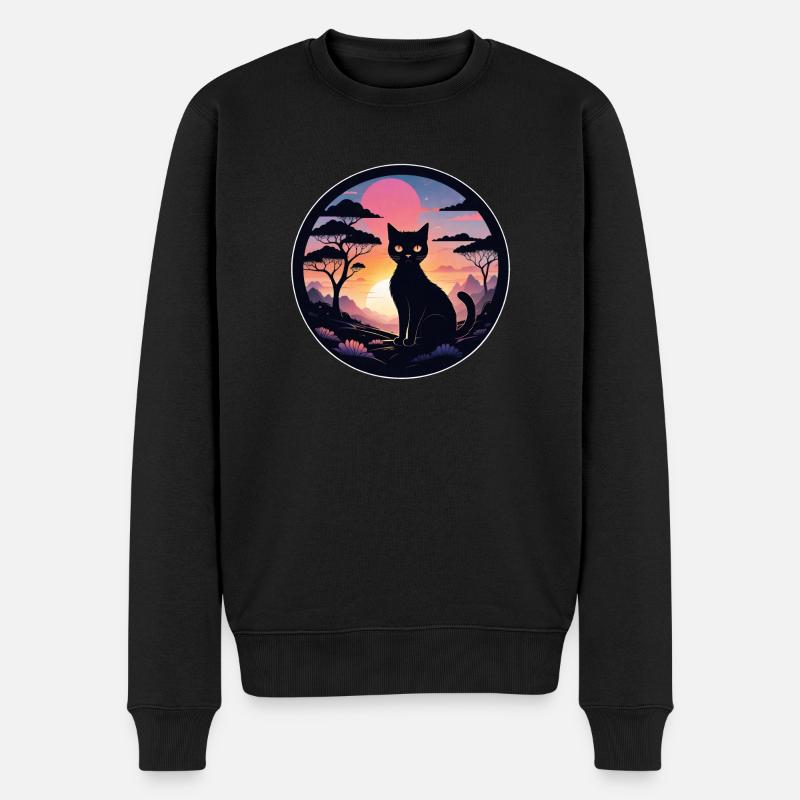 Katzenlandschaft und Sonnenuntergang - Männer Premium Bio Pullover - Schwarz