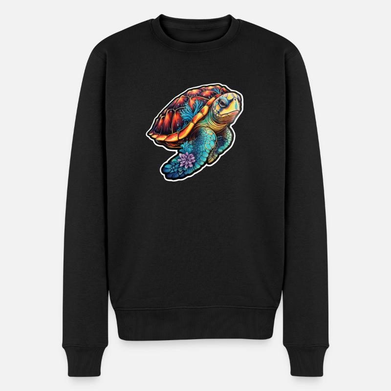 Meeresschildkröte psychedelisch - Männer Premium Bio Pullover - Schwarz