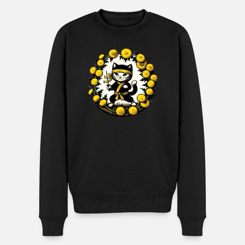 Ninja-Katze - Männer Premium Bio Pullover - Schwarz