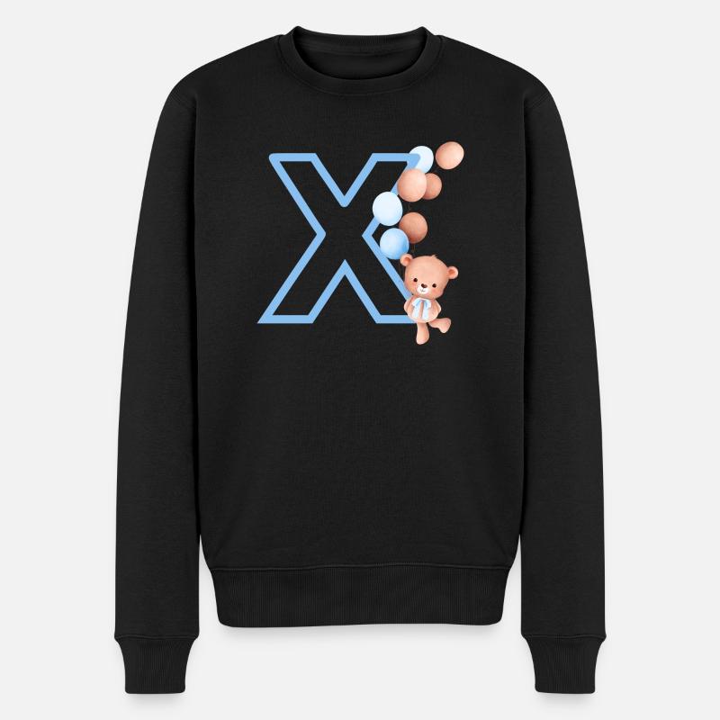 Blauer Buchstabe x Bär - Männer Premium Bio Pullover - Schwarz