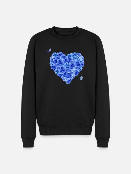 Blue floral heart - Men's Premium Organic Jumper - black