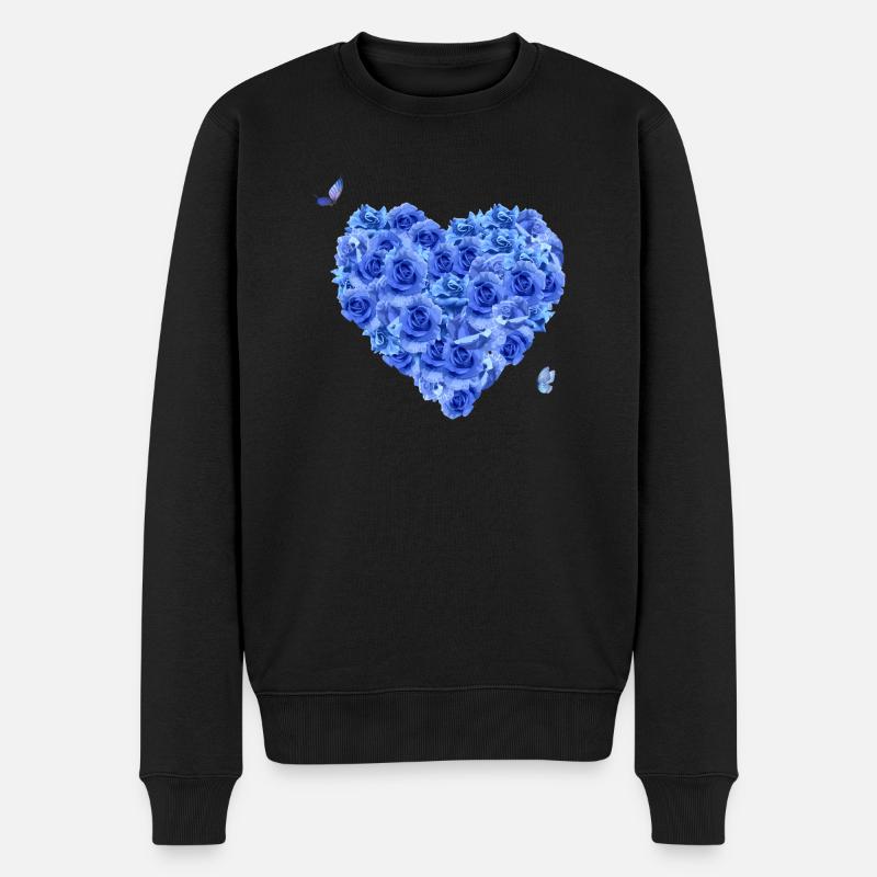 Blaues Blumenherz - Männer Premium Bio Pullover - Schwarz
