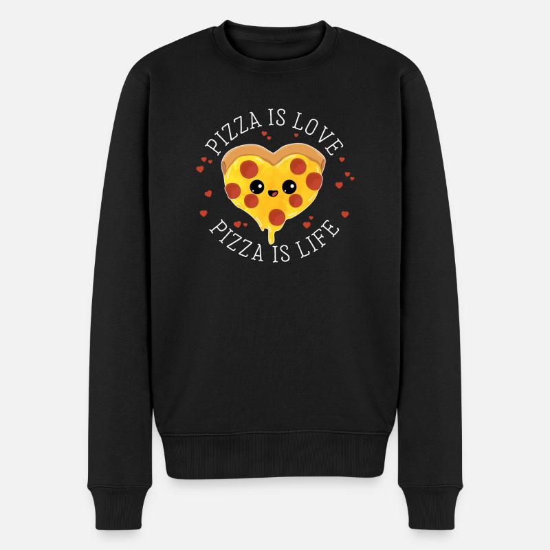 Pizza is love Pizza is life - Salami Pizza Liebe - Männer Premium Bio Pullover - Schwarz