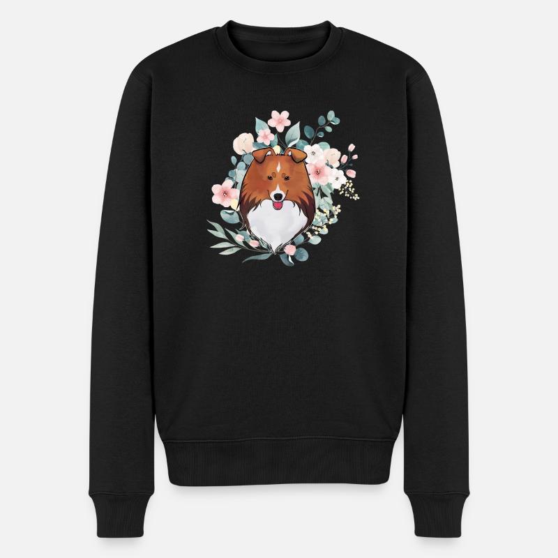 Zobel Shetland Schäferhund mit Blumen - Männer Premium Bio Pullover - Schwarz