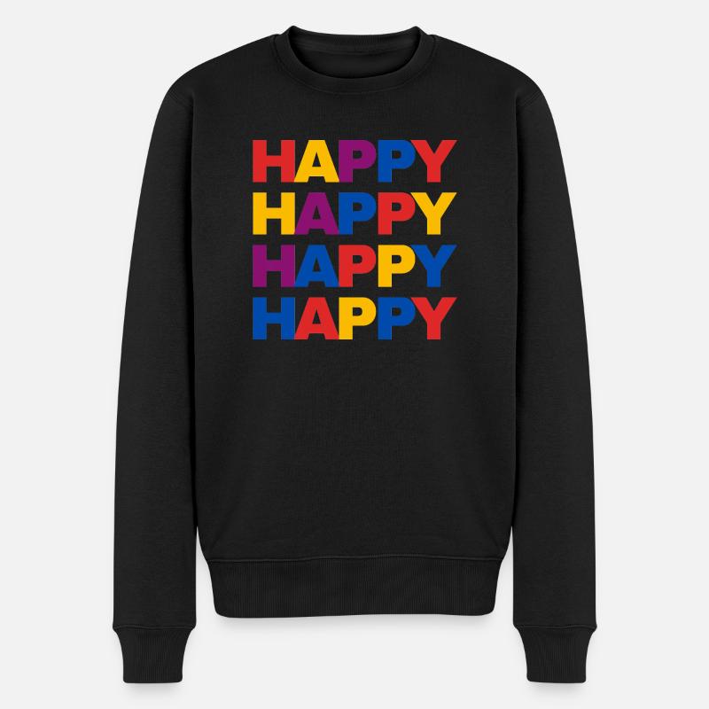 Happy Happy - Männer Premium Bio Pullover - Schwarz