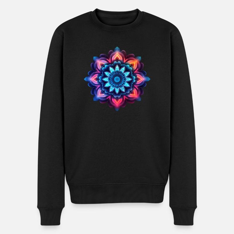 Mandala bunte Blume Neon - Männer Premium Bio Pullover - Schwarz