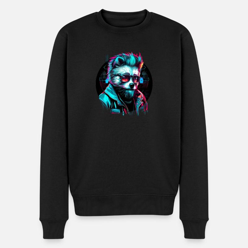 Cyber-Panda - Männer Premium Bio Pullover - Schwarz