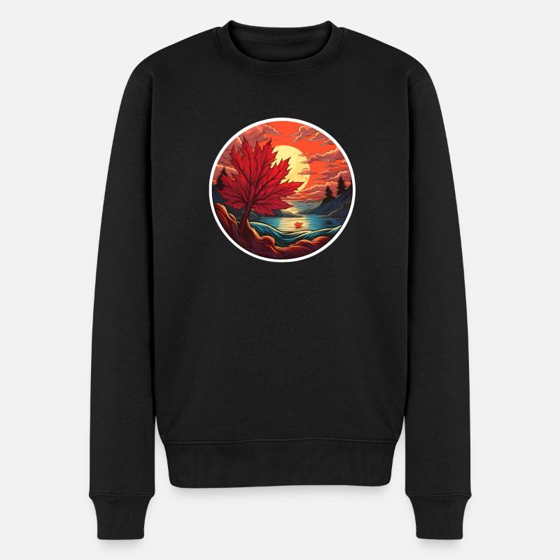 Maple leaf at sunset - Men's Premium Organic Jumper - black