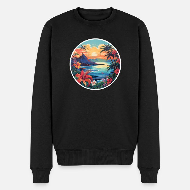 Tropisches Paradies - Männer Premium Bio Pullover - Schwarz