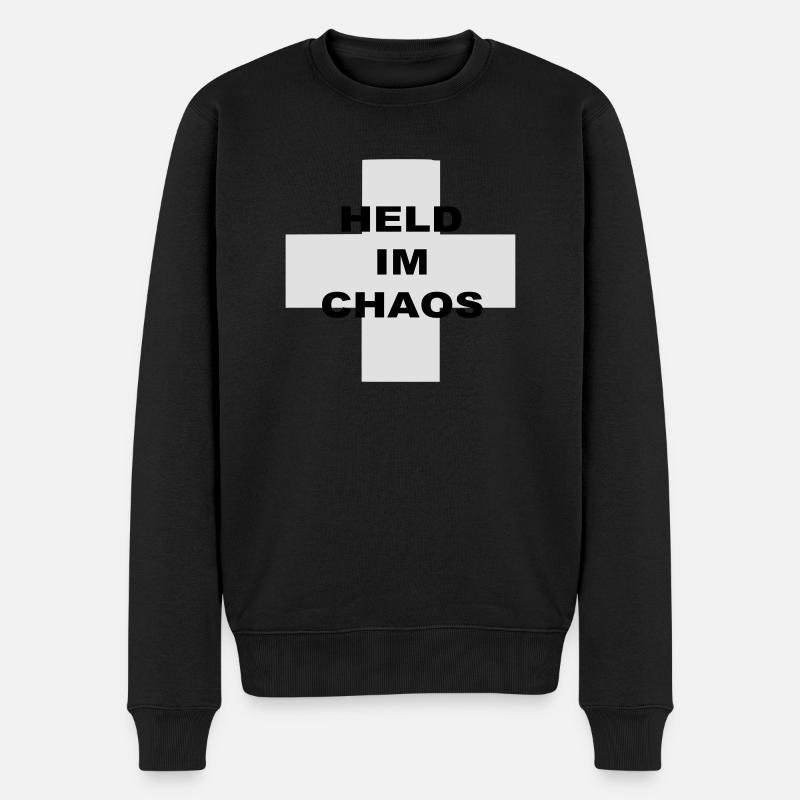 Held im Chaos - Männer Premium Bio Pullover - Schwarz