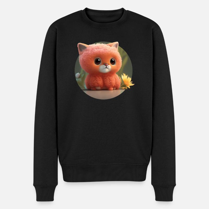 Blumenkatze - Männer Premium Bio Pullover - Schwarz
