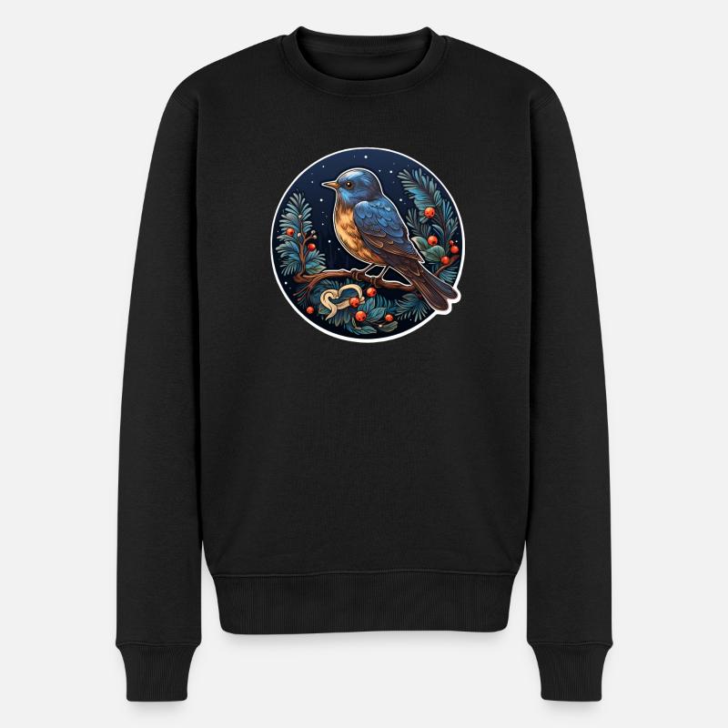 Winternacht mit Vogel - Männer Premium Bio Pullover - Schwarz