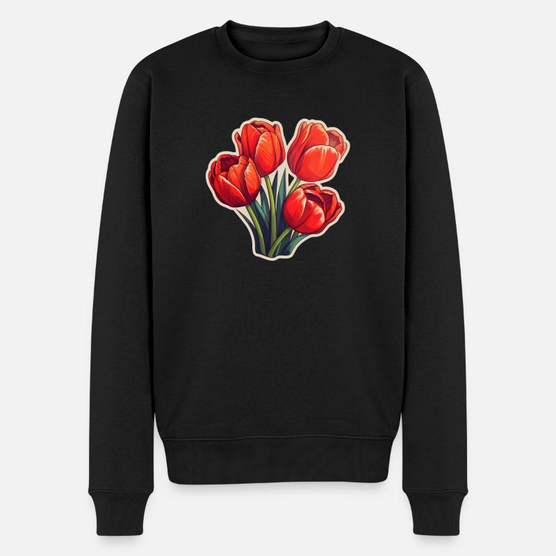 Tulipes Quatre Fleurs Rouge - Pull Premium bio Homme - noir