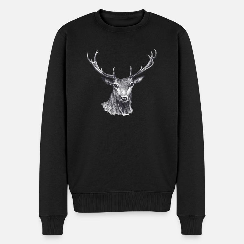 Hirsch - Männer Premium Bio Pullover - Schwarz