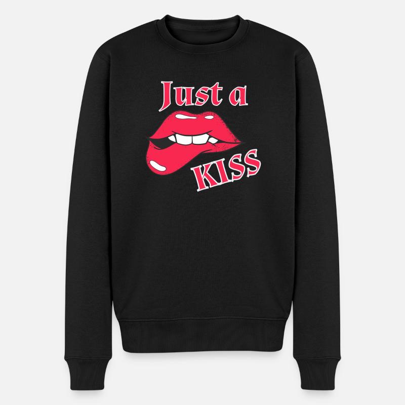 Nur ein Kuss - Männer Premium Bio Pullover - Schwarz