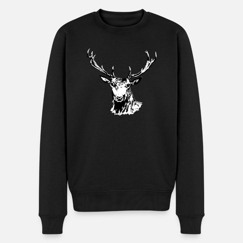 Hirsch - Männer Premium Bio Pullover - Schwarz