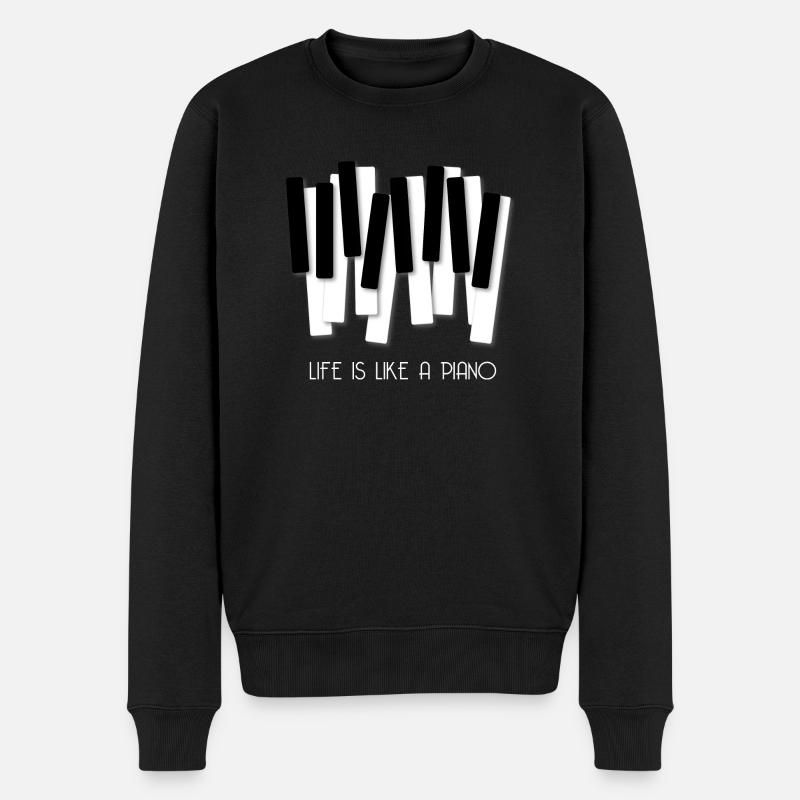 DAS LEBEN IST WIE EIN PIANO KEYBOARD ART DESIGN - Männer Premium Bio Pullover - Schwarz