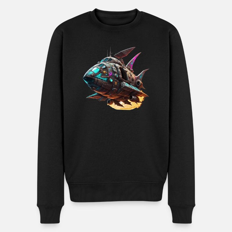 Spaceship - Männer Premium Bio Pullover - Schwarz
